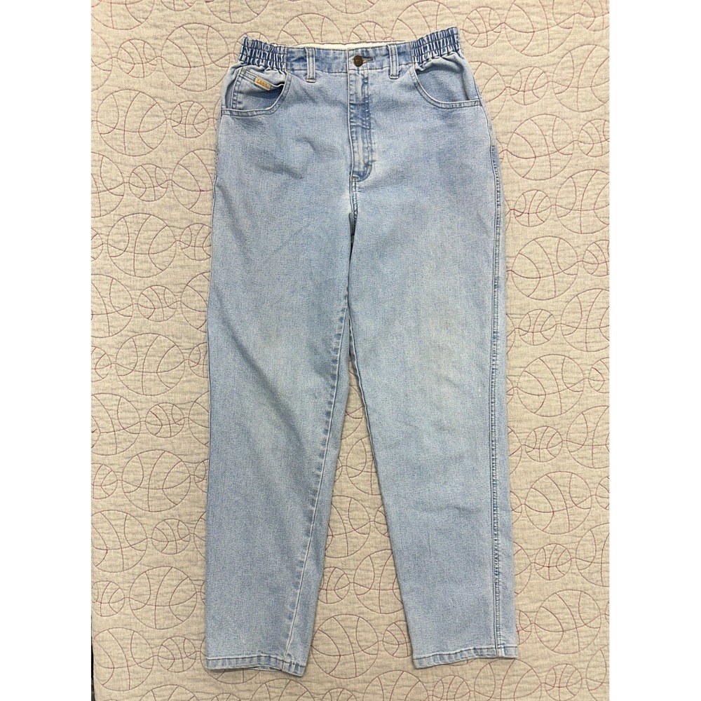 VTG 90s Lee Tapered Leg Jeans Light Blue Elastic Side Waist / Womens 10 Medium